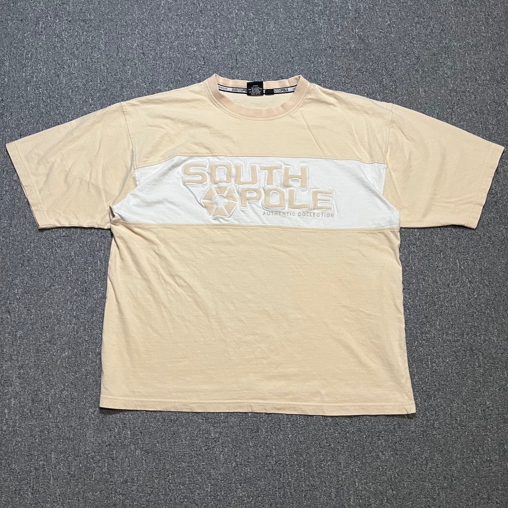 Vintage Southpole Authentic Collection T-Shirt Mens XL Tan Cream Colorblock Tee